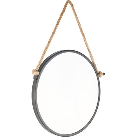 60x60 cm miroir suspendu rond en métal, inspiration scandinave, noir mat (ZLAN60C) (1/5)