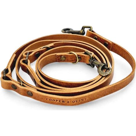 Laisse Réglable pour Chien en Cuir Pleine Fleur Fauve - Modèle Multiposition 220 cm - PANGIVO