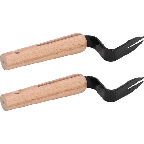 2 Pièces Désherbeur à Main Fourche Tête Fendue Manche en Bois Outil Jardin Arrachage Mauvaises Herbes Binette (1/5)