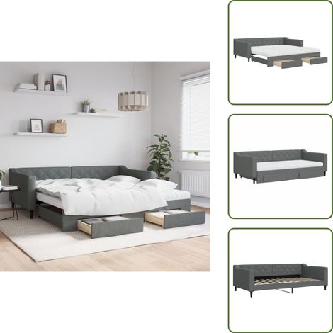 Cama doble - vidaXL Sofá cama nido con cajones tela gris oscuro 100x200 cm - Almacenamiento