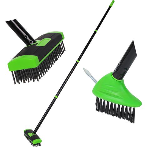 Kit di spazzole da giardino professionali 3 in 1, con manico regolabile, colore verde.