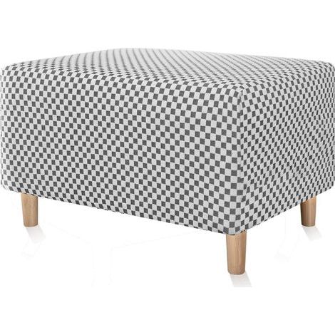 Housses de repose-pieds ottoman en tissu extensible avec tissu velours épais doux pour salon, salle à manger, salle de bain (gris, blanc, petit) (1/5)