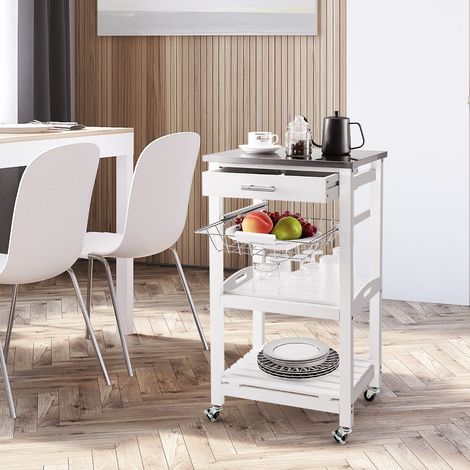 Desserte de Cuisine sur Roues avec Comptoir en Acier Inoxydable Chariot de Service avec Tiroir Coulissant Panier en Fil Métallique pour Cuisine Salle à Manger 47x39x85CM Blanc Maison Chic (1/5)