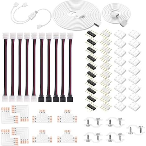 81 Pièces Kit de connecteur de lampe LED, connecteur LED RVB 10mm comprend 8 types de raccords de bande LED sans soudure, la plupart des pièces pour le bricolage (1/5)