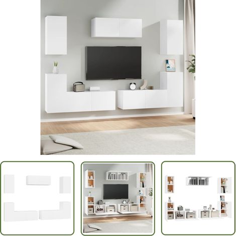 The Living Store Ensemble de meubles TV 7 pcs Blanc Bois d'ingénierie - Meuble Tv - Meuble Téléviseur - Meuble Suspendu - Rangement Murale - Décoration Salon (1/5)