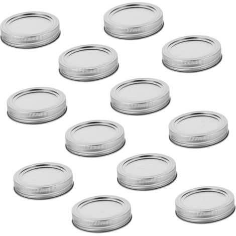 Lot de 12 couvercles large ouverture pour bocaux Mason et joints en fer-blanc de 70 mm