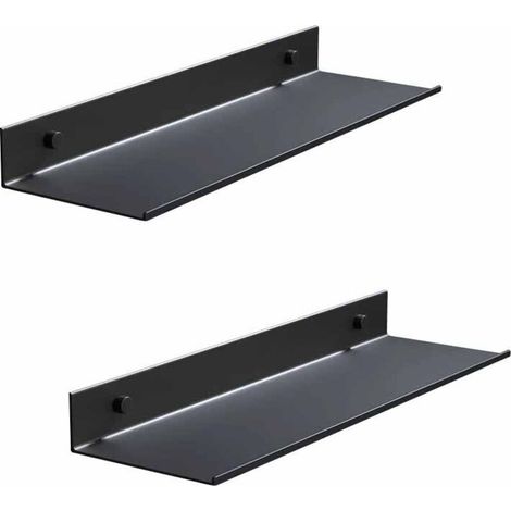 Étagère de douche perforée, en métal noir, fixée au mur, étanche, 30 cm, style moderne, idéale pour le salon, la cuisine et la salle de bain. (Lot de deux pièces)