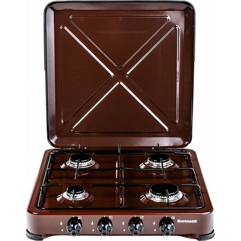Cuisinière de comptoir 4 brûleurs – Puissance 6,46 kW – Grille métallique – Couvercle pratique – K04BR – Ravanson