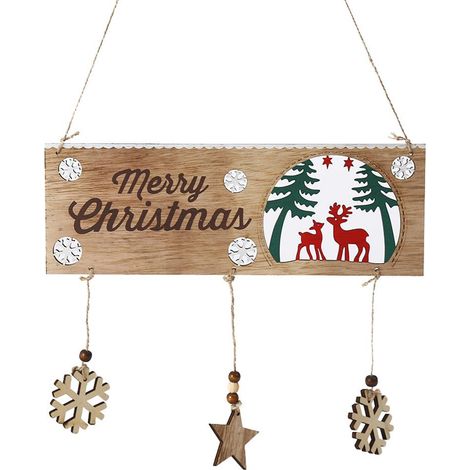 Ornement De Sapin En Bois Avec Renne Coloré Et Lettres Anglaises, Décoration festive Pour La Porte (1/5)