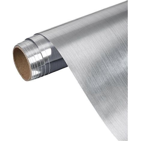 Papier adhésif adhésif argenté en acier inoxydable pour cuisine, imperméable et résistant à l'huile, 40 x 400 cm, pour plans de travail. (1/5)