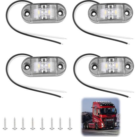 4 pcs LED latérales Feux Blanc IP65 12 V/24 V Ovale, Ovale Avant et Arrière, feux de gabarit, Position pour Camion remorque Van Caravan Voiture Bus Bateaux, Blanc (1/5)