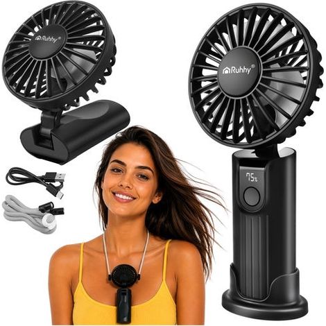 Tragbarer schwarzer Handventilator, USB-C, 2400-mAh-Akku (1/5)