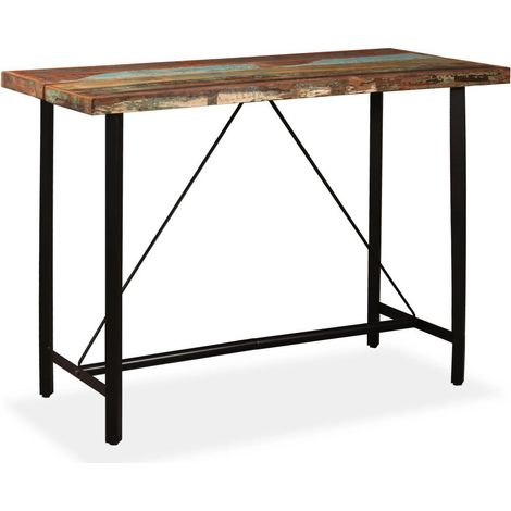 Table de bar bois reconditionné et pieds acier noir Unik 150 (1/5)