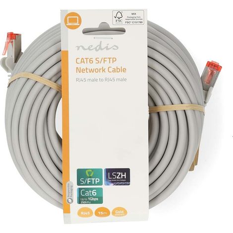 Nedis CAT6-Netzwerkkabel / RJ45 Stecker / RJ45 Stecker / S/FTP / 15.0 m / Rund / LSZH / Grau / Label