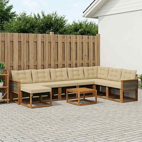 vidaXL Ensemble de canapés d'extérieur 9 pc Naturel et Beige (1/5)