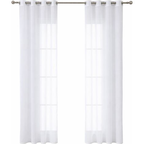 Voilage à œillets transparent - Rideau dégradé 2 panneaux - Pour cuisine, salon et chambre - 132x183 cm - Blanc (1/5)