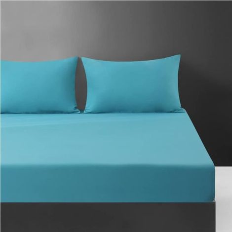 Drap Housse 140 x 190cm Grand Bonnet Matelas Épais 2 Personnes, Microfibre Brossée Protège Matelas, Bleu Canard (1/3)