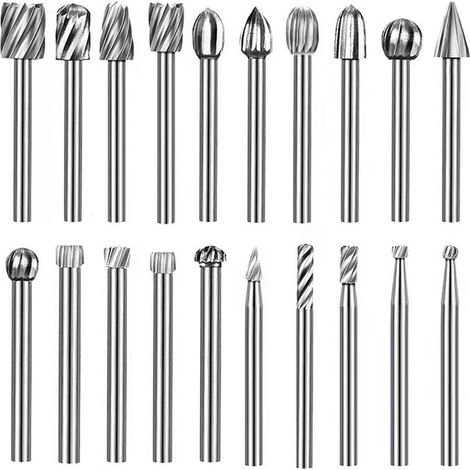 Juego de 20 limas rotativas de acero de alta velocidad para tallado de madera, juego de brocas de 1/8 de pulgada para herramientas Dremel. (1/4)