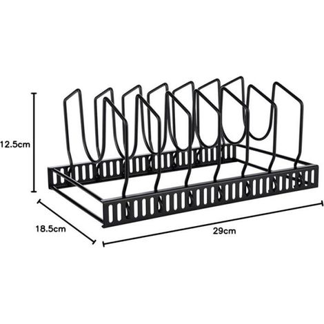 Support Pour Couvercles - Acier Inoxydable - Pour Tiroirs Et Plans De Travail - 6 Niches Réglables - Noir (1/5)