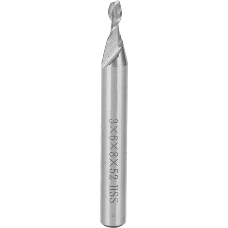 Fraise hélicoïdale en acier rapide, 2 dents, queue droite, outil de fraisage CNC, 3x6x8x52 mm, matériel de quincaillerie (1/5)