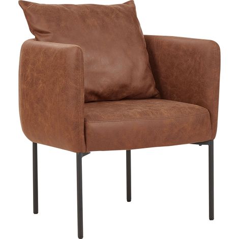 Poltrona in ecopelle marrone con cuscino gambe in ferro nero Malmos
