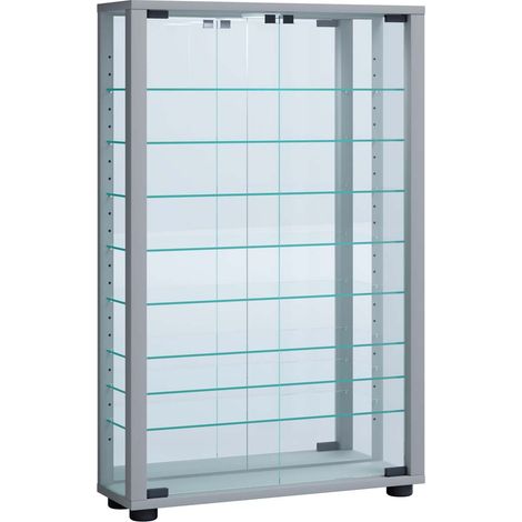 Ebuy24 – Vitrine LumoMini avec miroir 2 portes en verre argent – 9 étagères fixes – Éclairage LED intégré – Design moderne et élégant (1/3)