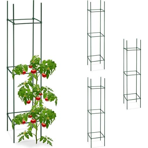 Relaxdays Set 4 Jaulas Tomates, Soporte Plantas Trepadoras, Tutor Tomateras, 150 x 32 x 32 cm, Acero y Plástico, Verde