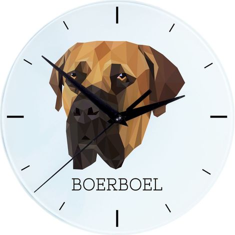 Boerboel, Mastino sudafricano - orologio da parete geometrico con foto e iscrizione di Art-Dog (1/4)