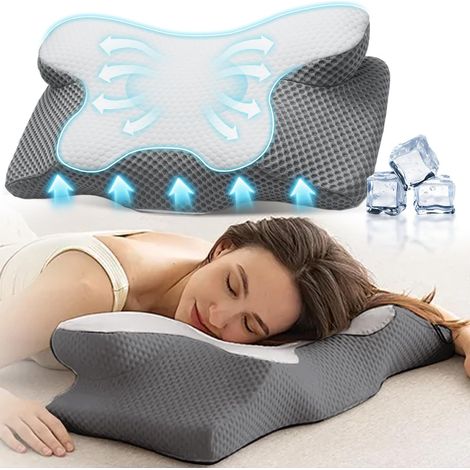 Ergonomisches Nackenstützkissen aus Memory-Schaum – 2 Höhen für optimale Ausrichtung der Halswirbelsäule, idealer Komfort für Seiten-, Rücken- oder Bauchschläfer, Linderung von Nackenschmerzen (Grau) (1/5)