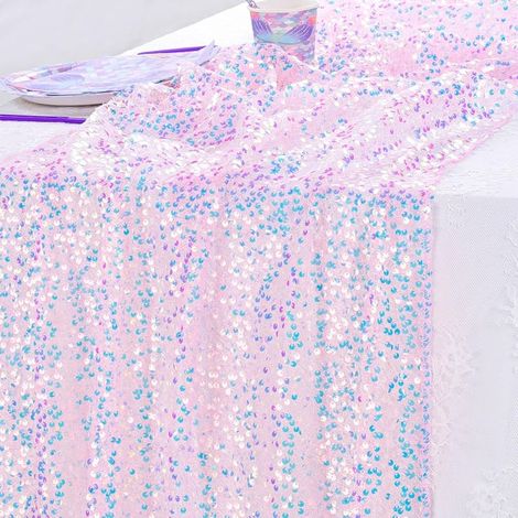 Rosa Pailletten-Tischläufer mit Meerjungfrauenmotiv für Partys oder Hochzeiten, 63 x 300 cm (1/5)