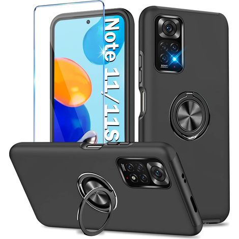 SET DE FUNDAS SÓLIDAS NEGRAS PARA XIAOMI REDMI NOTE 11/11S + VIDRIO TEMPLADO (1/5)