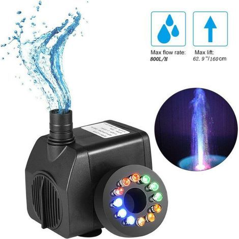 Tauchpumpe mit buntem Licht, 8 W, 220 V, Tauchpumpe mit 12-farbiger LED für Brunnen, Pool, Garten, Aquarium
