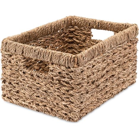 4 Panier De Rangement En Jonc De Mer, Cadre Métal Stable, Pour Étagère Cuisine Salle De Bain (1/5)