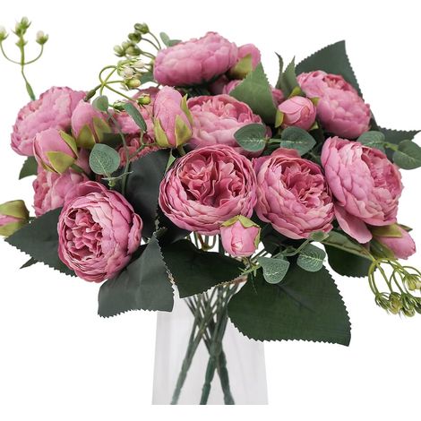 4 Bouquet De Fleurs Artificielles Pivoines Soie Bouquet De Fleurs Faux Bouquet Mariage Décoration Maison Table Cuisine Bureau Jardin Mariage Espace (Cameo bourgeons Bruns) (1/5)