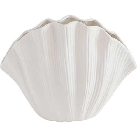 28,5 cm große, muschelförmige Keramikvase im nordischen Stil, modern und einzigartig, Wohnaccessoire, weiß (1/5)