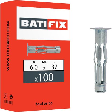 100 chevilles expansion sans vis  placo 6x37mm Batifix
