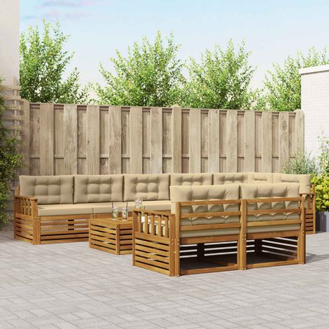 vidaXL Outdoor-Sofagarnitur mit Kissen 9 pcs Natur und Beige (1/5)