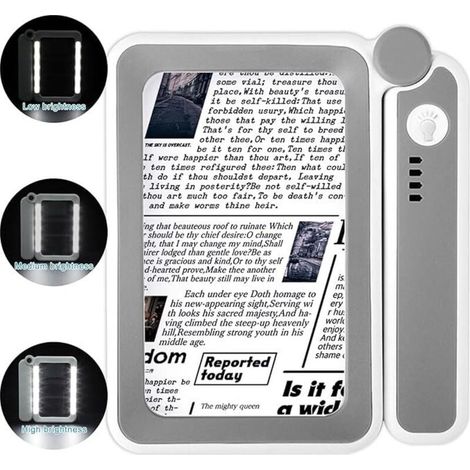 Beleuchtete Lupe – Rechteckige 4-fach LED-Lupe mit einstellbarem Licht, ideal für ältere Menschen und Menschen mit Sehschwäche zum Lesen von Büchern, Landkarten und Kleingedrucktem. (1/4)