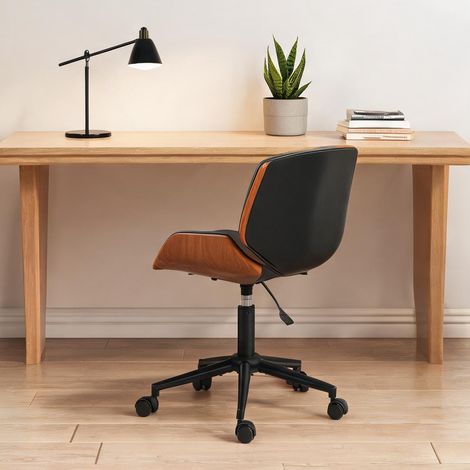 Chaise de bureau negro en pU Madera Curvada 54 x 52 x 84 cm (1/5)