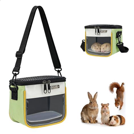 Cage Hamster, Cage Cochon d'Inde, Caisse Transport Rongeur, Sac à Bandoulière Boite Transport, Portable Oiseaux Panier De Transport pour Chinchillas Hérissons Oiseaux Activités de Plein Air (Vert) (1/5)