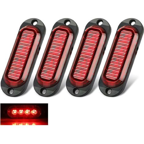 DC12V/24V 4 LEDs Front Rear Light, Red LED for Truck, Trailer, SUV, 4 LEDs, Pack of 4 (1/5)
