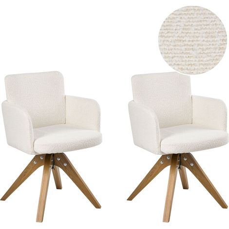 Esszimmerstuhl 2er Set drehbar EVELYN Bouclé Cremeweiß