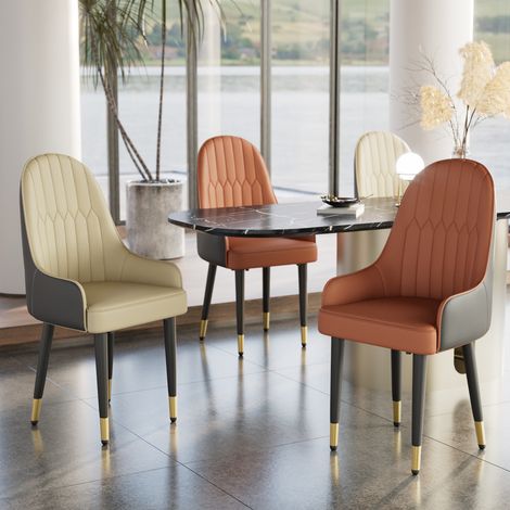 Set of 2 PU Leather Upholstered Dining Chairs Modern Design, Orange (1/5)