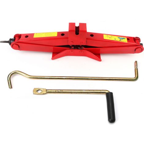 "Cric ciseau professionnel 2T rouge, outil de levage pour pneu de voiture avec manche en fer, pour coffre et extérieur"