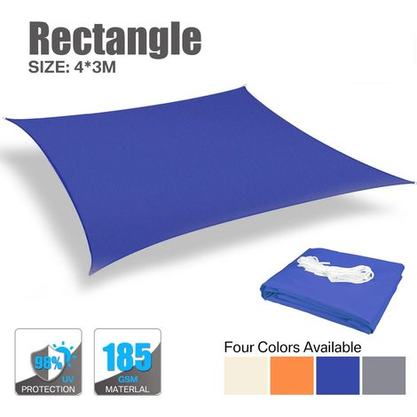 (Bleu 4x3M) Voile d'ombrage imperméable, adaptée aux pergolas extérieures, aux jardins et aux patios. (1/5)