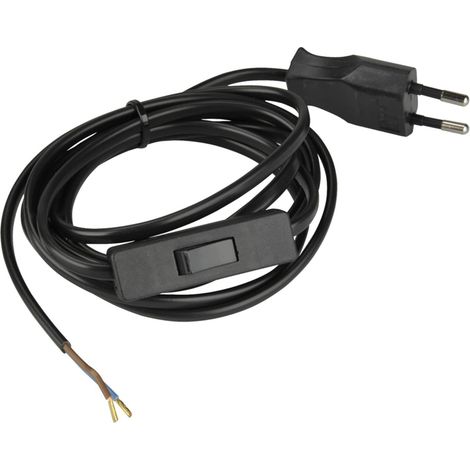 UNITEC 44539 Euro-Zuleitung mit Schnurschalter, H03VVH2-F 2x0,75mm2, mit verbautem Euro-Stecker, IP20, 2m, schwarz