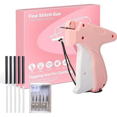 Machine à Coudre à Main Mini Outil de Réparation Rapide pour Vêtements Mini Pistolet à Étiquetage avec 5 Aiguilles, 1000 Noir et 1000 Fixations Blanches (Rose Blanc) (1/5)