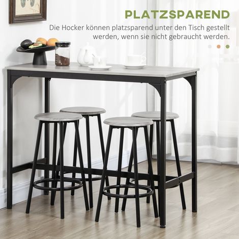 Table de bar, 4 tabourets, set 5 pièces, design industriel, compact, style rustique (1/5)