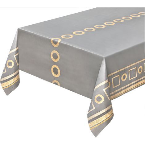 Tovaglia Cucina Antimacchia Metallizzata Tessuto Plastificato Copritavolo Chiave Greca Oro - 140x260 Cm