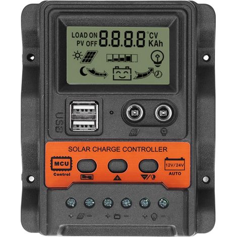 Régulateur de charge solaire PWM 20A 12V/24V 260W/520W, écran LCD, double sortie USB, contrôleur de panneau solaire (1/5)